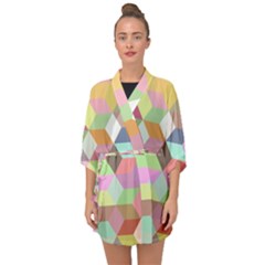 Mosaic Background Cube Pattern Half Sleeve Chiffon Kimono by Sapixe