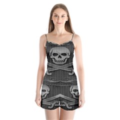 Skull Metal Background Carved Satin Pajamas Set by Sapixe