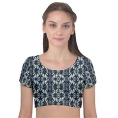 Intersecting Geometric Design Velvet Short Sleeve Crop Top  by dflcprints