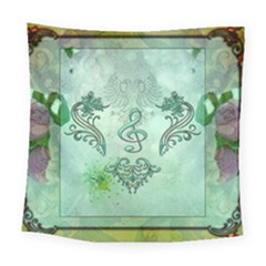 Music, Decorative Clef With Floral Elements Square Tapestry (large) by FantasyWorld7