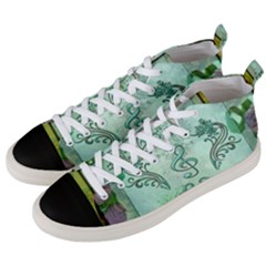 Music, Decorative Clef With Floral Elements Men s Mid-top Canvas Sneakers by FantasyWorld7