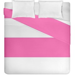 Horizontal Pink White Stripe Pattern Striped Duvet Cover Double Side (king Size) by yoursparklingshop