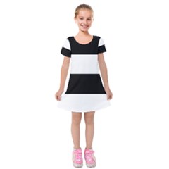 Black And White Striped Pattern Stripes Horizontal Kids  Short Sleeve Velvet Dress by yoursparklingshop