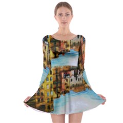 Architecture Art Blue Long Sleeve Skater Dress by Modern2018