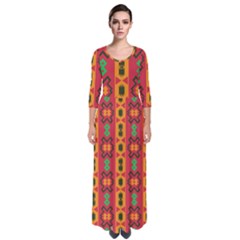 Tribal Shapes In Retro Colors                                   Quarter Sleeve Maxi Dress