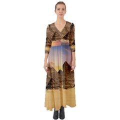 Ancient Archeology Architecture Button Up Boho Maxi Dress by Modern2018