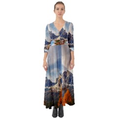 Dolomites Mountains Italy Alpine Button Up Boho Maxi Dress by Simbadda