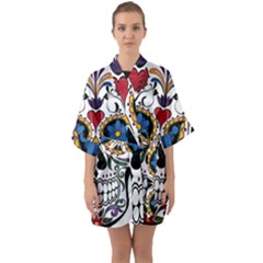 Cranium Sugar Skull Quarter Sleeve Kimono Robe by StarvingArtisan