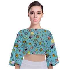 Space Pattern Tie Back Butterfly Sleeve Chiffon Top by Valentinaart