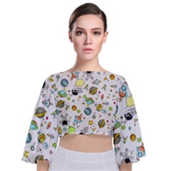 Space Pattern Tie Back Butterfly Sleeve Chiffon Top by Valentinaart