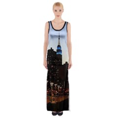 New York City Skyline Building Maxi Thigh Split Dress by Simbadda