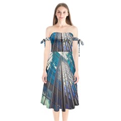 Architecture Skyscraper Shoulder Tie Bardot Midi Dress by Simbadda