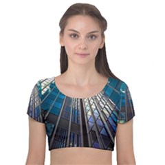 Architecture Skyscraper Velvet Short Sleeve Crop Top  by Simbadda