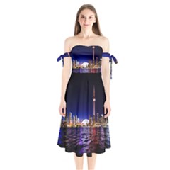 Toronto City Cn Tower Skydome Shoulder Tie Bardot Midi Dress by Simbadda