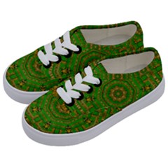 Wonderful Mandala Of Green And Golden Love Kids  Classic Low Top Sneakers by pepitasart