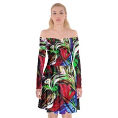 Lillies In Terracota Vase Off Shoulder Skater Dress by bestdesignintheworld