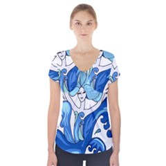 Abstract Colourful Comic Characters Short Sleeve Front Detail Top by Simbadda