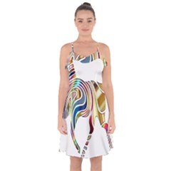 Horse Equine Psychedelic Abstract Ruffle Detail Chiffon Dress by Simbadda