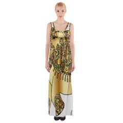 Gold Elephant Pachyderm Maxi Thigh Split Dress by Simbadda