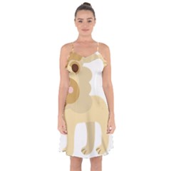 Lion Cute Sketch Funny Ruffle Detail Chiffon Dress by Simbadda