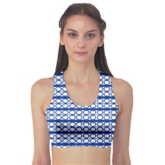 Circles Lines Blue White Pattern  Sports Bra by BrightVibesDesign