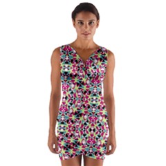 Multicolored Abstract Geometric Pattern Wrap Front Bodycon Dress by dflcprints