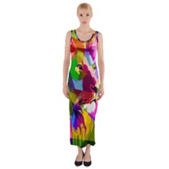 Animal Colorful Decoration Lion Fitted Maxi Dress by Simbadda