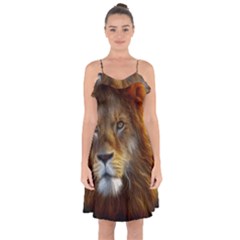 Fractalius Big Cat Animal Ruffle Detail Chiffon Dress by Simbadda