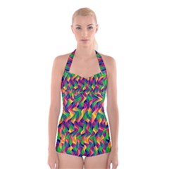 Artwork By Patrick-colorful-44 Boyleg Halter Swimsuit  by ArtworkByPatrick