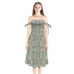 Modern Noveau Floral Collage Pattern Shoulder Tie Bardot Midi Dress by dflcprints