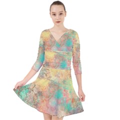 Pink Pastel Abstract Quarter Sleeve Front Wrap Dress by digitaldivadesigns