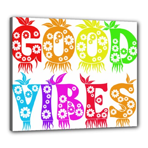 Good Vibes Rainbow Colors Funny Floral Typography Canvas 24  X 20  by yoursparklingshop