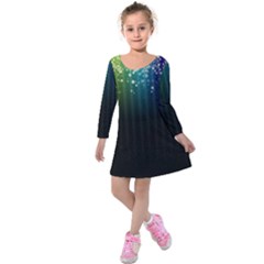 Colorful Space Rainbow Stars Kids  Long Sleeve Velvet Dress by LoolyElzayat