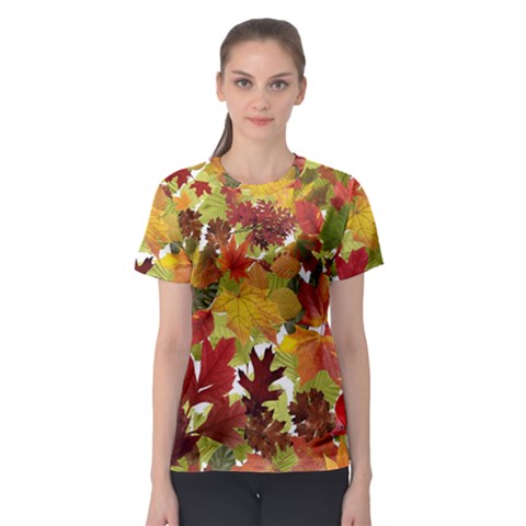 Autumn Fall Leaves Women s Sport Mesh Tee by LoolyElzayat