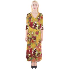 Autumn Fall Leaves Quarter Sleeve Wrap Maxi Dress by LoolyElzayat