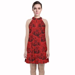 Romantic Red Rose Velvet Halter Neckline Dress  by LoolyElzayat