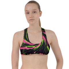 Swirl Black Pink Green Criss Cross Racerback Sports Bra by BrightVibesDesign