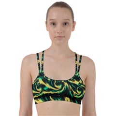 Swirl Black Yellow Green Line Them Up Sports Bra by BrightVibesDesign