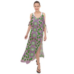 Ivy And  Holm Oak With Fantasy Meditative Orchid Flowers Maxi Chiffon Cover Up Dress by pepitasart