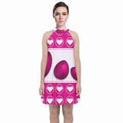 Love Celebration Easter Hearts Velvet Halter Neckline Dress  by Sapixe