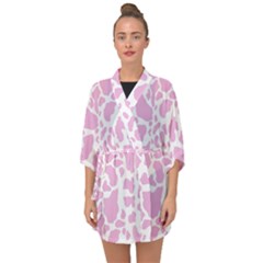 White Pink Cow Print Half Sleeve Chiffon Kimono by LoolyElzayat