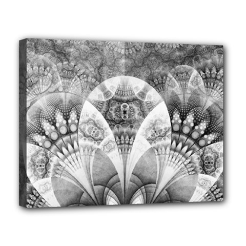 Black And White Fanned Feathers In Halftone Dots Canvas 14  X 11  by jayaprime