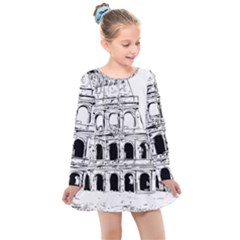 Line Art Architecture Kids  Long Sleeve Dress by Sapixe