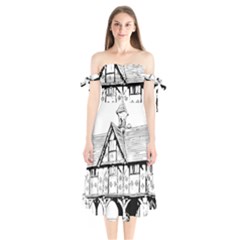 Line Art Architecture Vintage Old Shoulder Tie Bardot Midi Dress by Sapixe