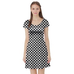 Black And White Checkerboard Weimaraner Short Sleeve Skater Dress by PodArtist