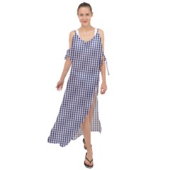 Usa Flag Blue And White Gingham Checked Maxi Chiffon Cover Up Dress by PodArtist