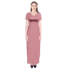 Usa Flag Red And White Stripes Short Sleeve Maxi Dress by PodArtist