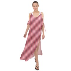 Usa Flag Red And White Stripes Maxi Chiffon Cover Up Dress by PodArtist