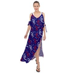 Red White And Blue Usa/uk/france Colored Party Streamers On Blue Maxi Chiffon Cover Up Dress by PodArtist