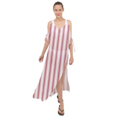 Mattress Ticking Wide Striped Pattern In Usa Flag Red And White Maxi Chiffon Cover Up Dress by PodArtist